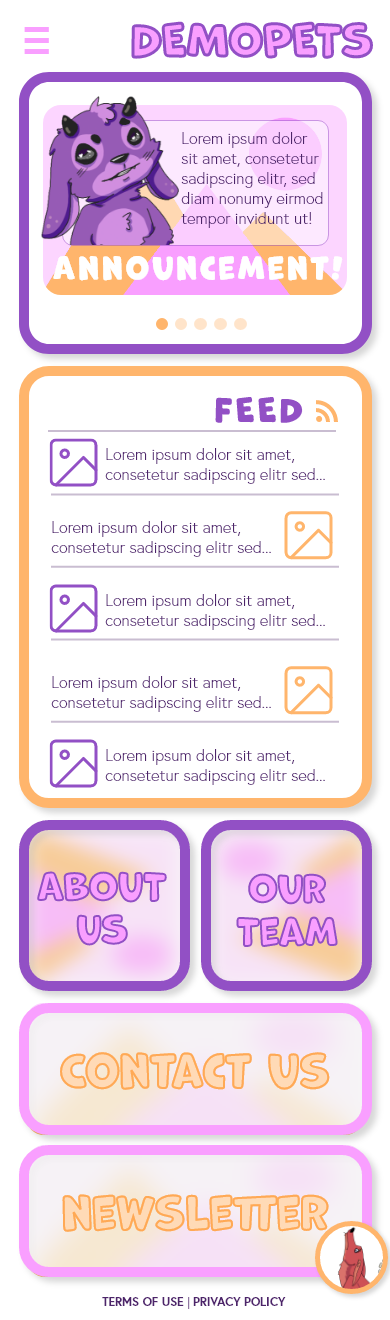 Demopets homepage mockup
