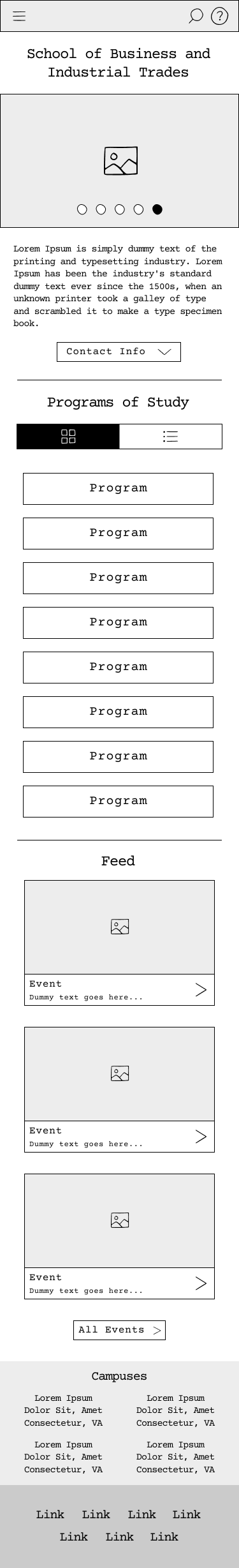 A wireframe for the SBIT homepage