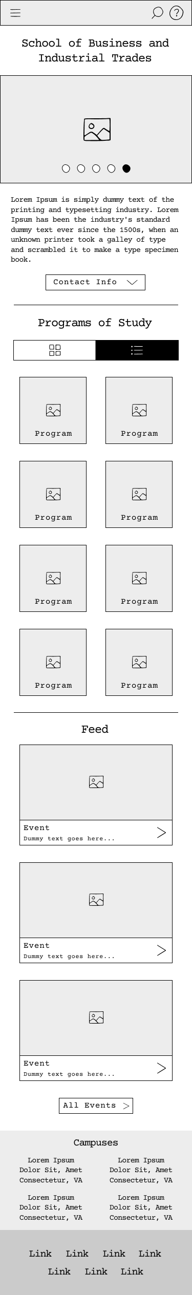 A wireframe for the SBIT homepage